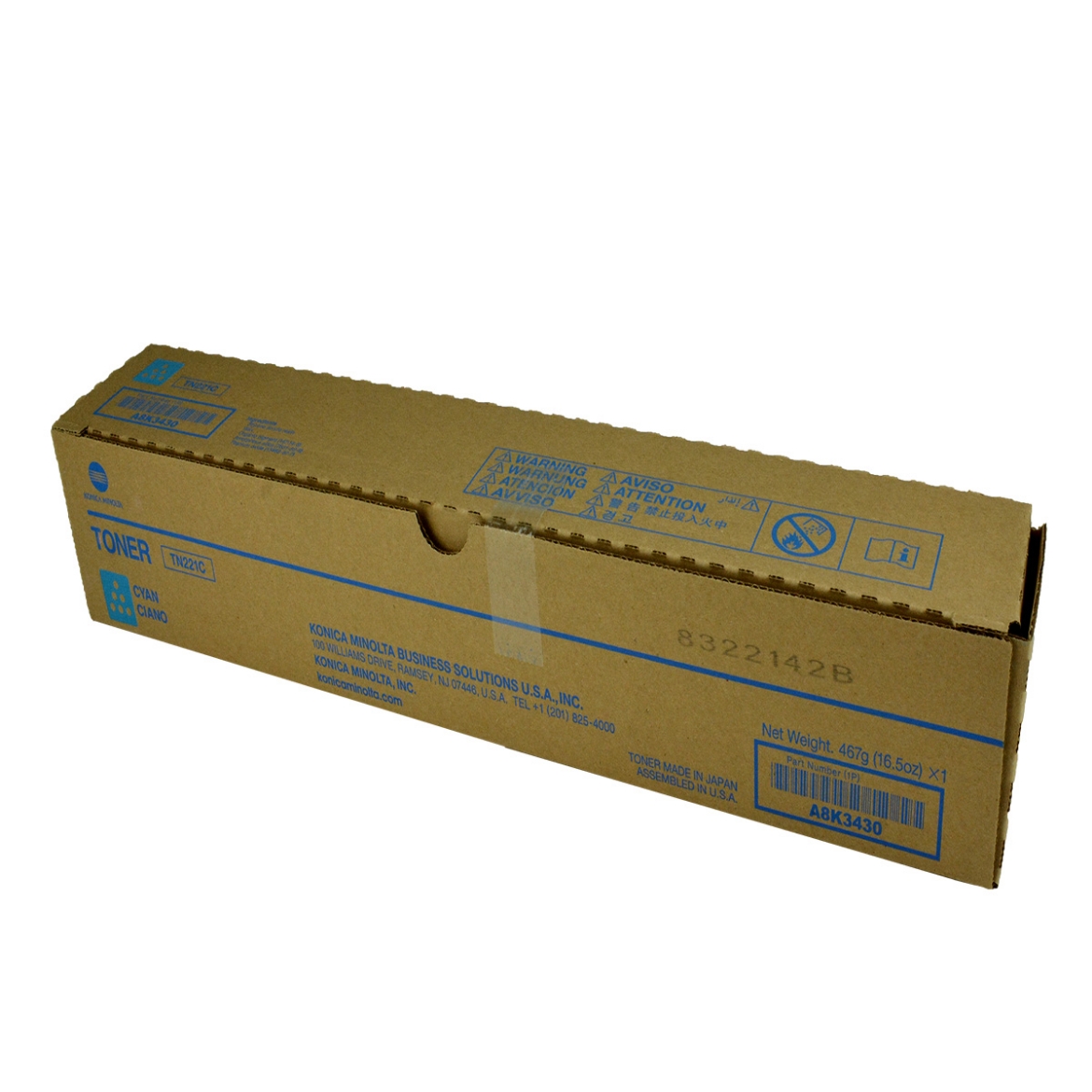Picture of OEM Konica Minolta TN221C (A8K3430) Toner Cartridge, Cyan, 21K Yield
