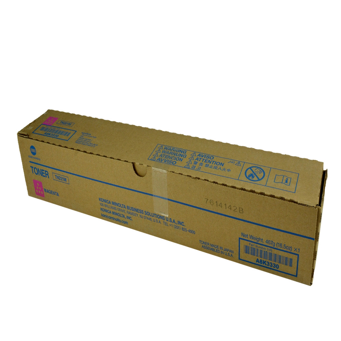 Picture of OEM Konica Minolta TN221M (A8K3330) Toner Cartridge, Magenta, 21K Yield