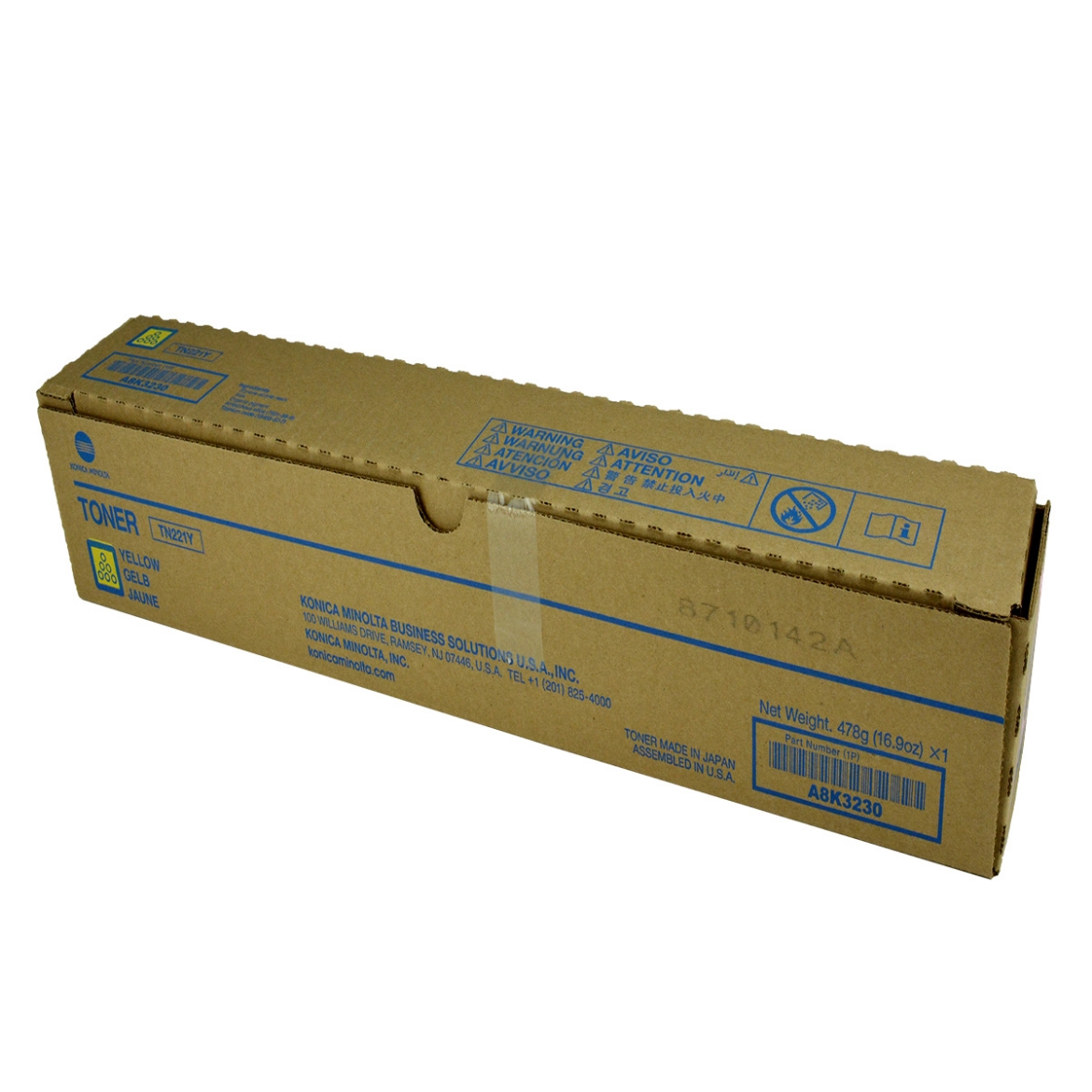 Picture of OEM Konica Minolta TN221Y (A8K3230) Toner Cartridge, Yellow, 21K Yield