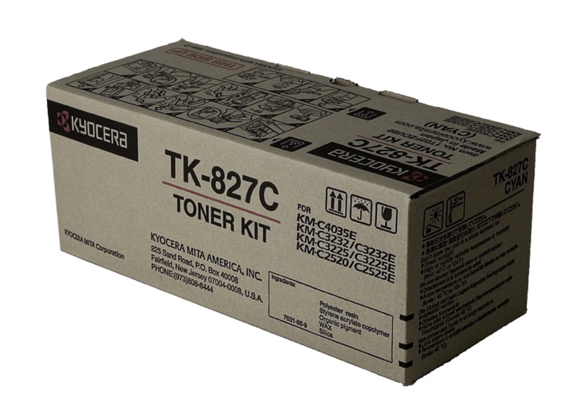 Picture of OEM Kyocera Mita TK-827C (1T02FZCUS0) Toner Cartridge, Cyan, 7K Yield