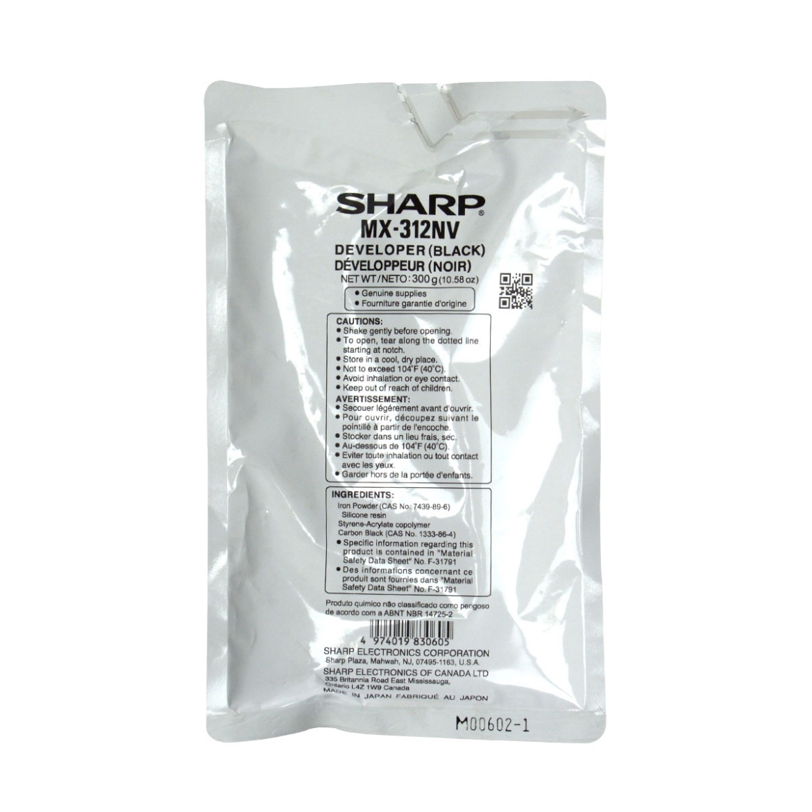 Picture of OEM Sharp MX-312NV Developer, Black, 75K Yield
